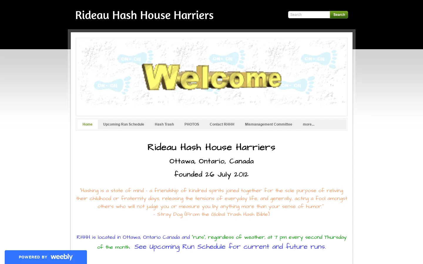 Rideau Hash House Harriers Homepage screenshot