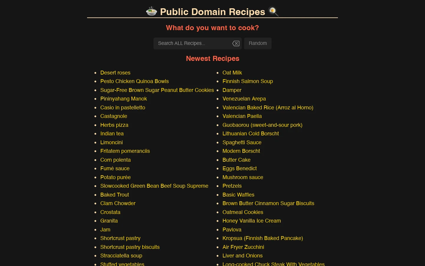 🍲 Public Domain Recipes 🍳 Homepage screenshot