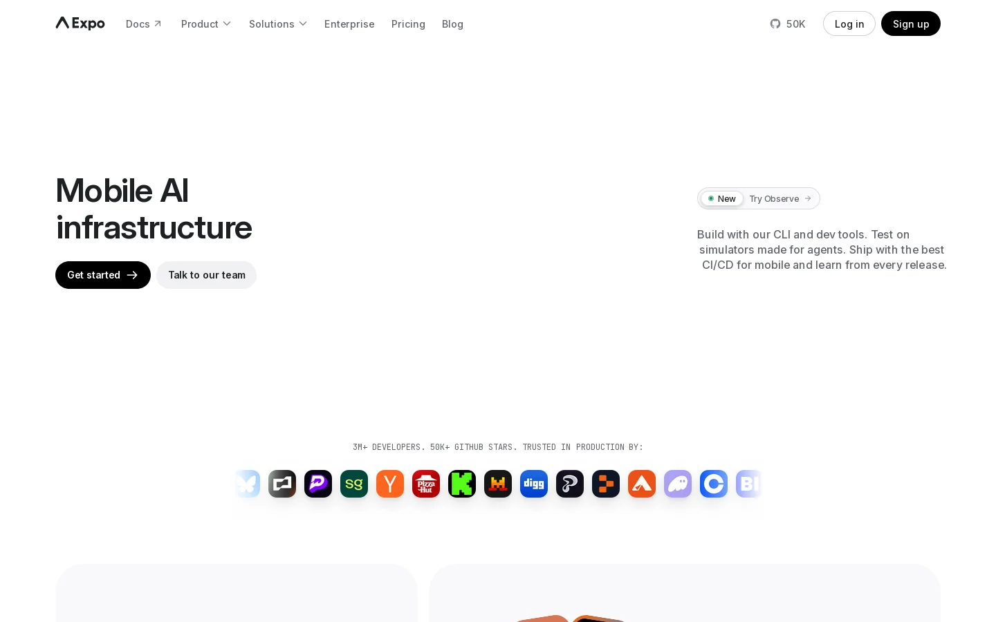 Expo Homepage screenshot