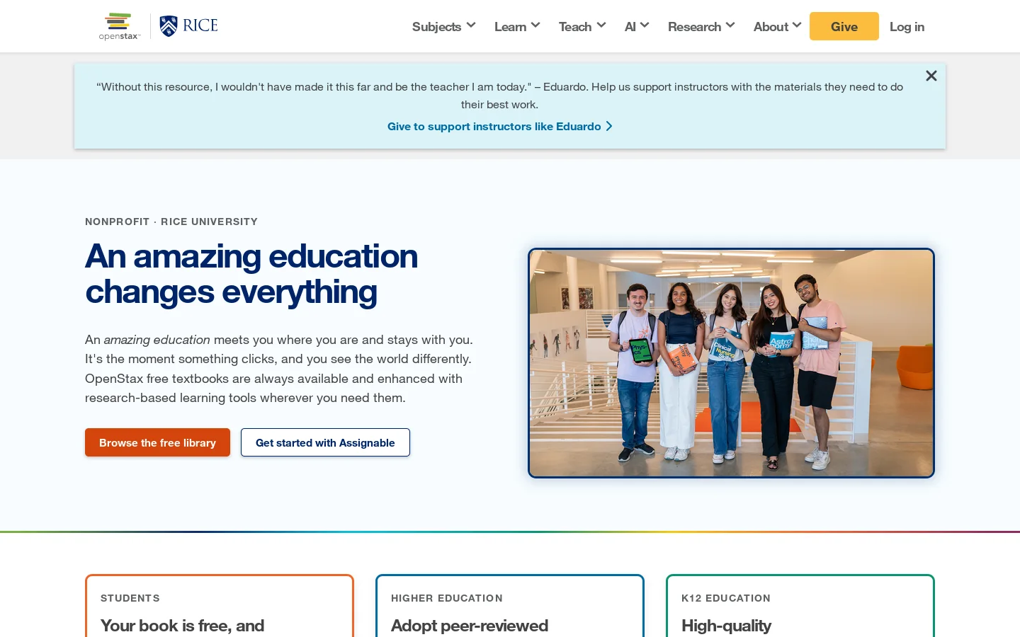 OpenStax Homepage screenshot