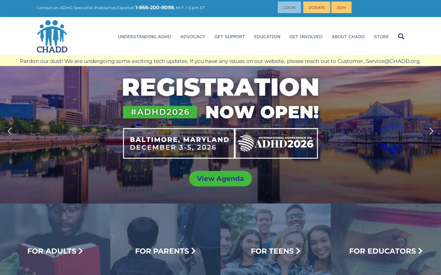 CHADD Homepage screenshot