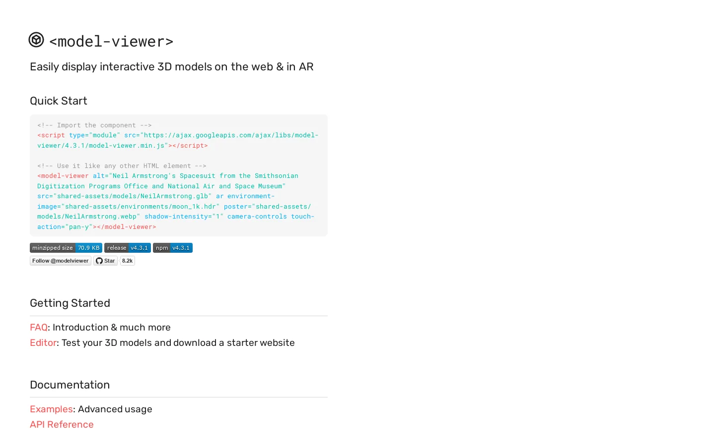 <model-viewer> Homepage screenshot