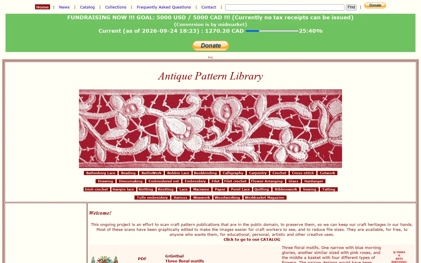 Antique Pattern Library Homepage screenshot