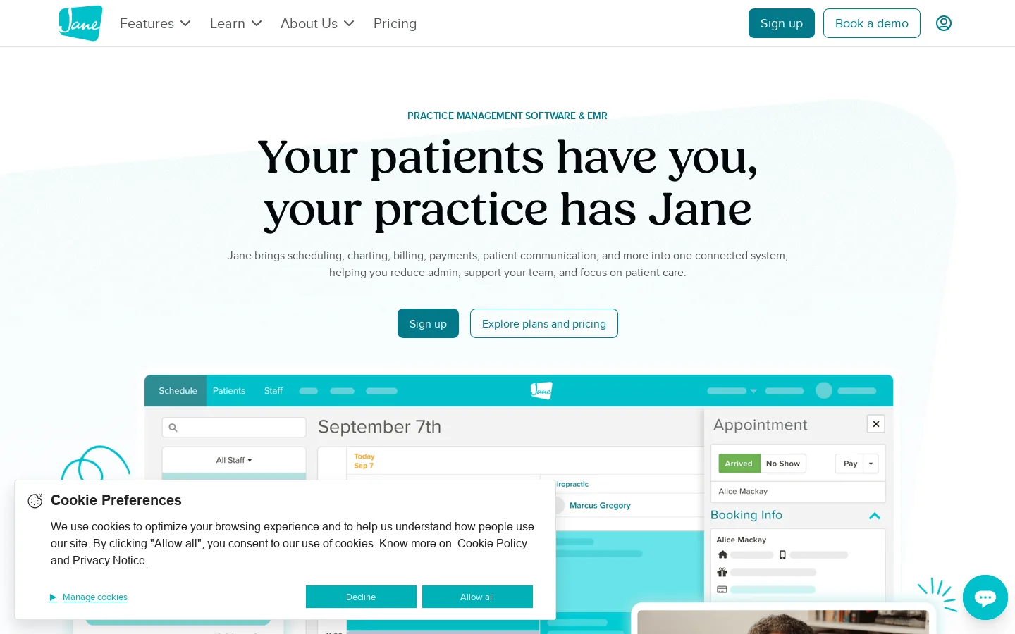 Jane Homepage screenshot