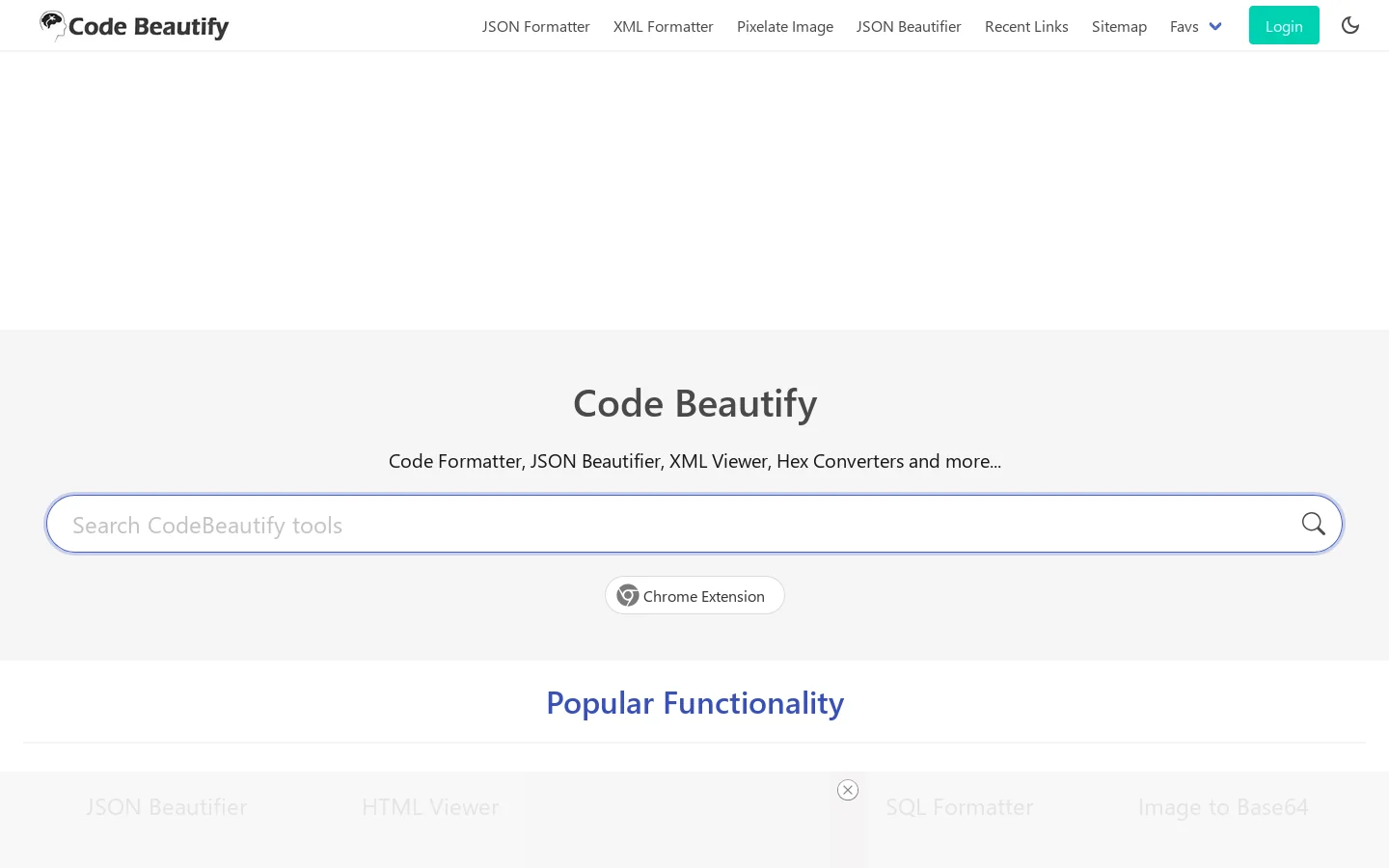 Code Beautify and Code Formatter For Developers Homepage screenshot