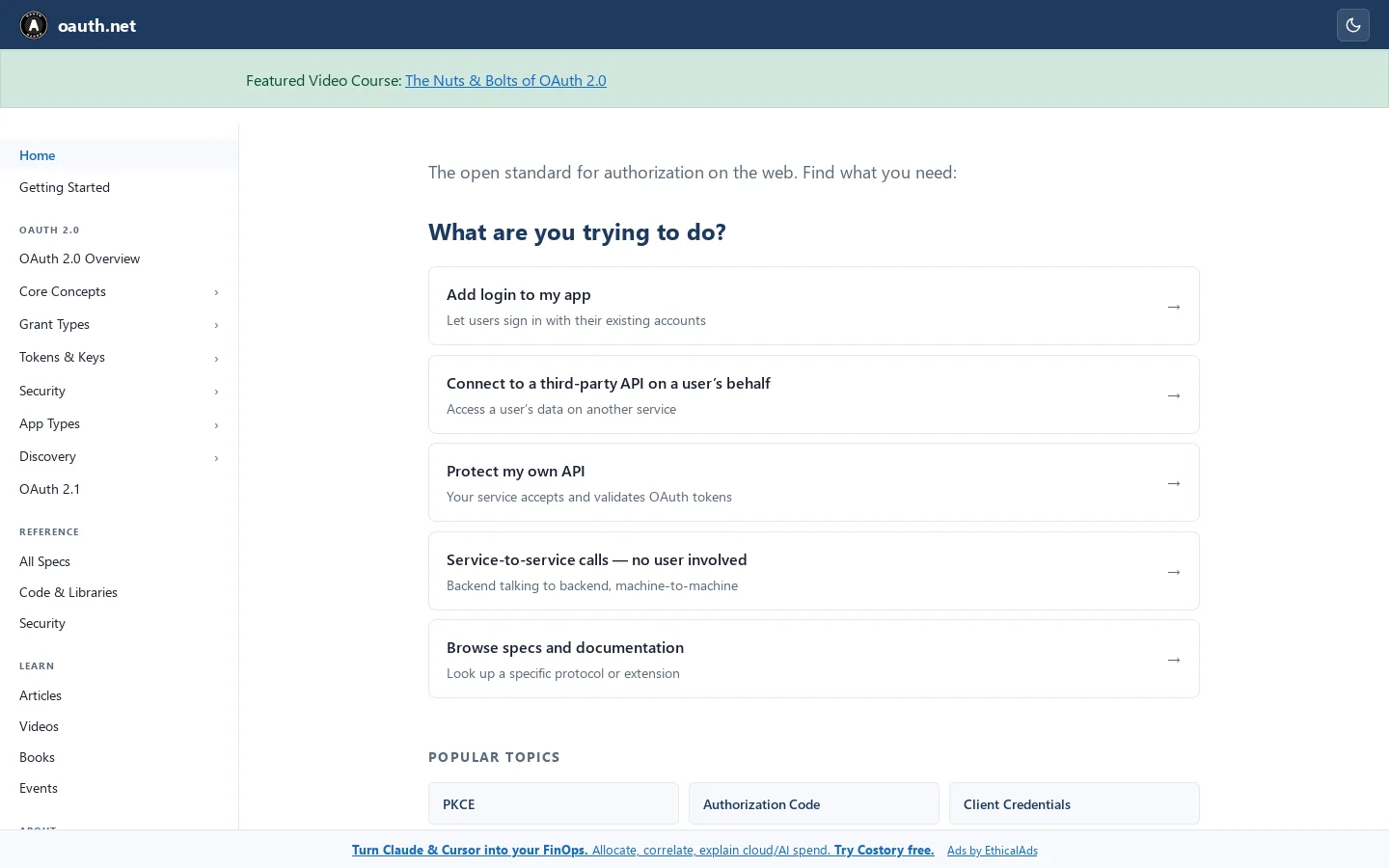 OAuth Homepage screenshot