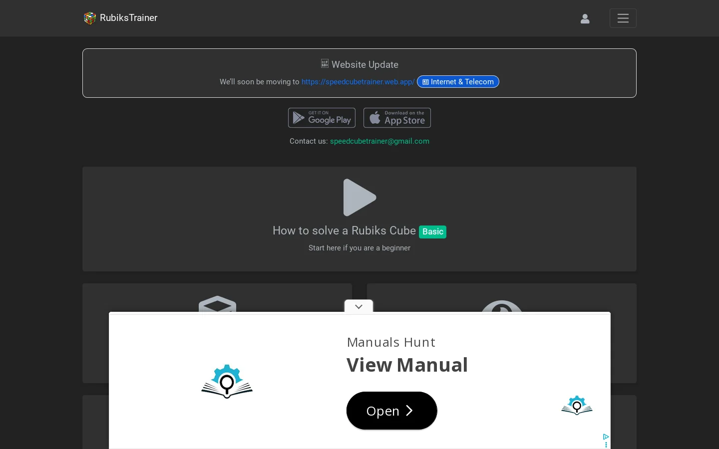 Rubiks Trainer Homepage screenshot