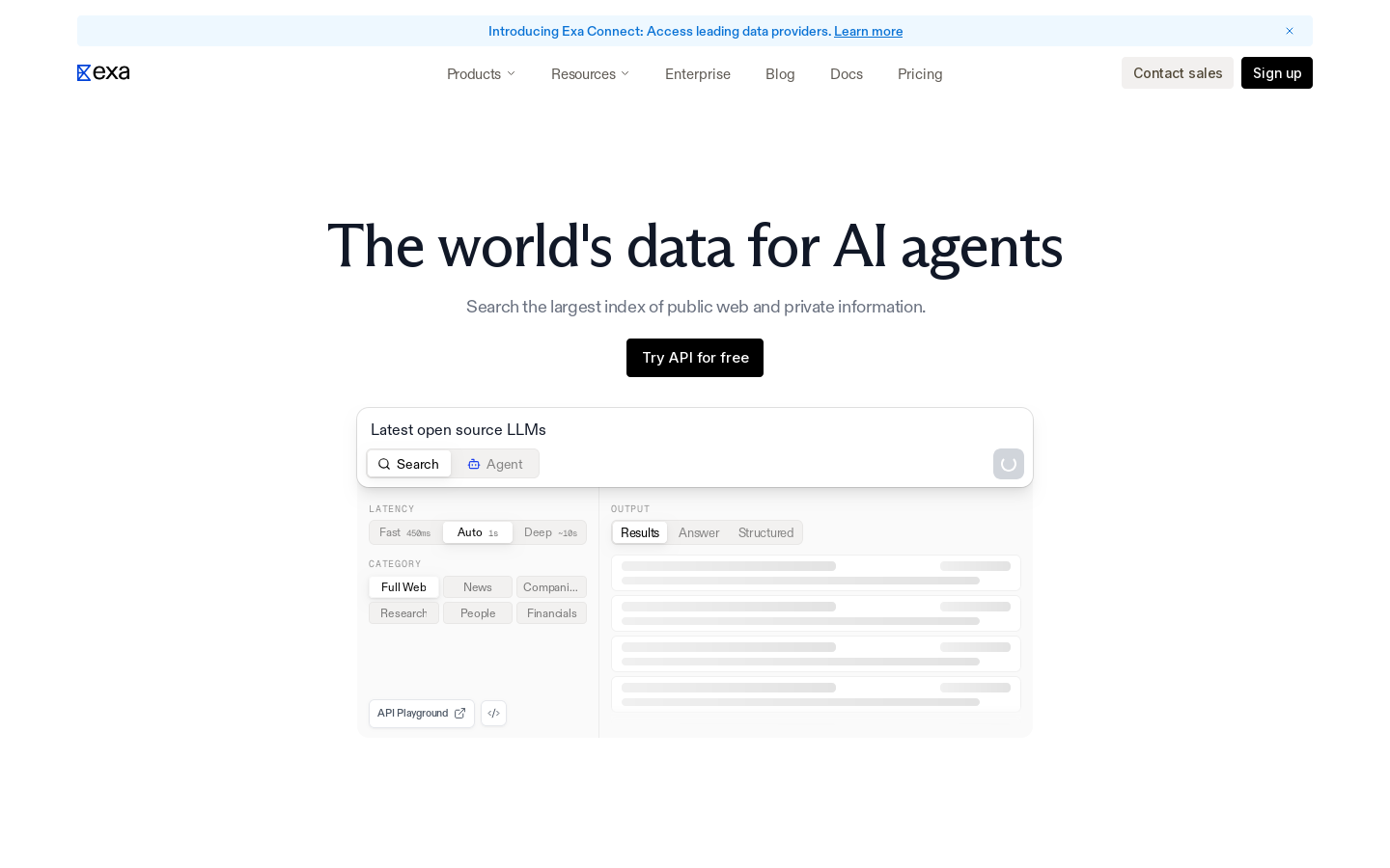Exa Homepage screenshot