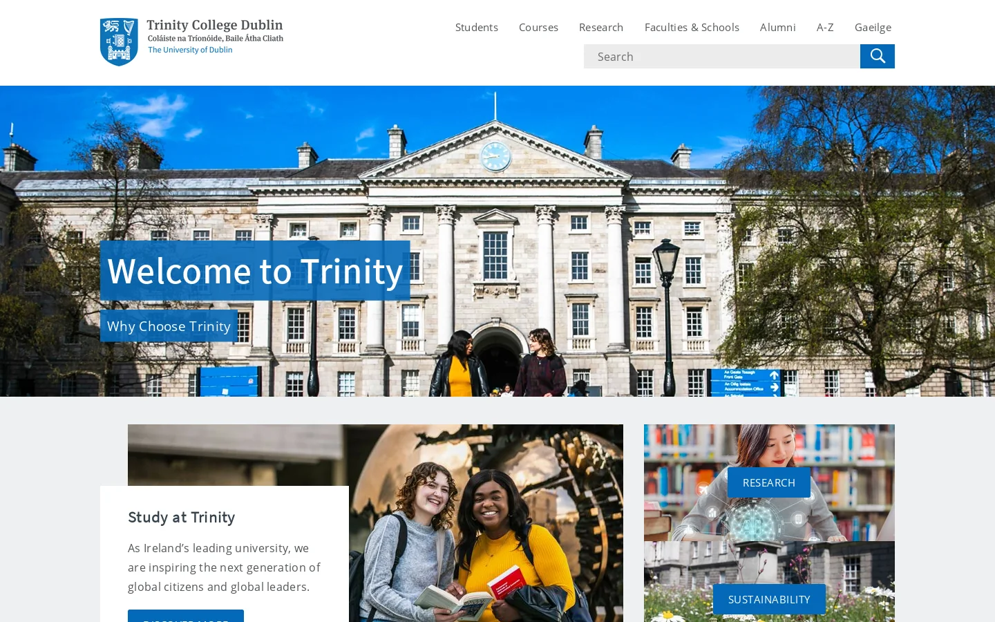 Trinity College Dublin Homepage screenshot