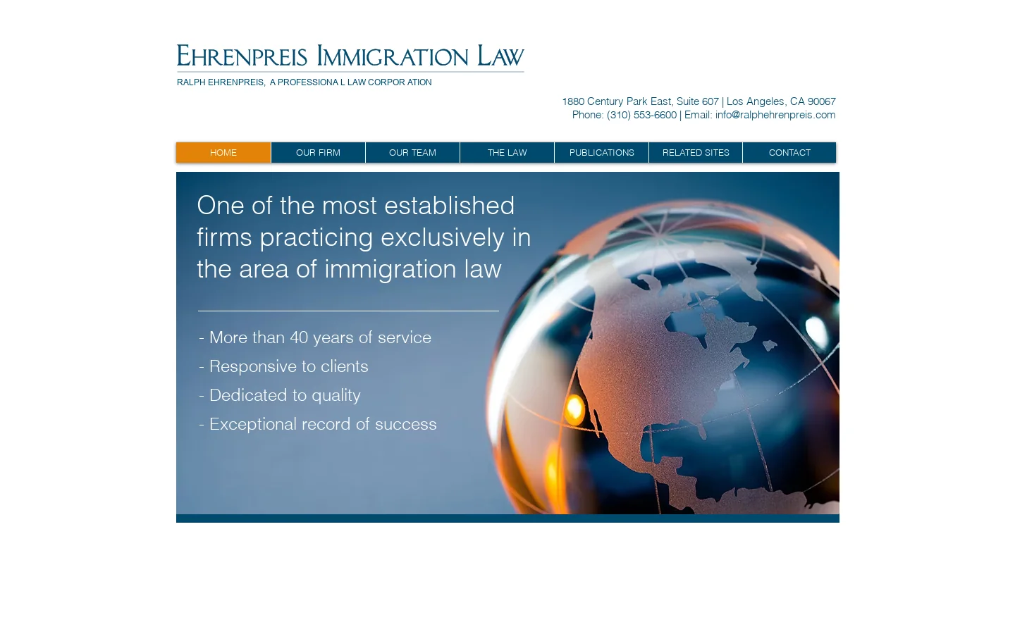 Ehrenpreis Immigration Law Homepage screenshot