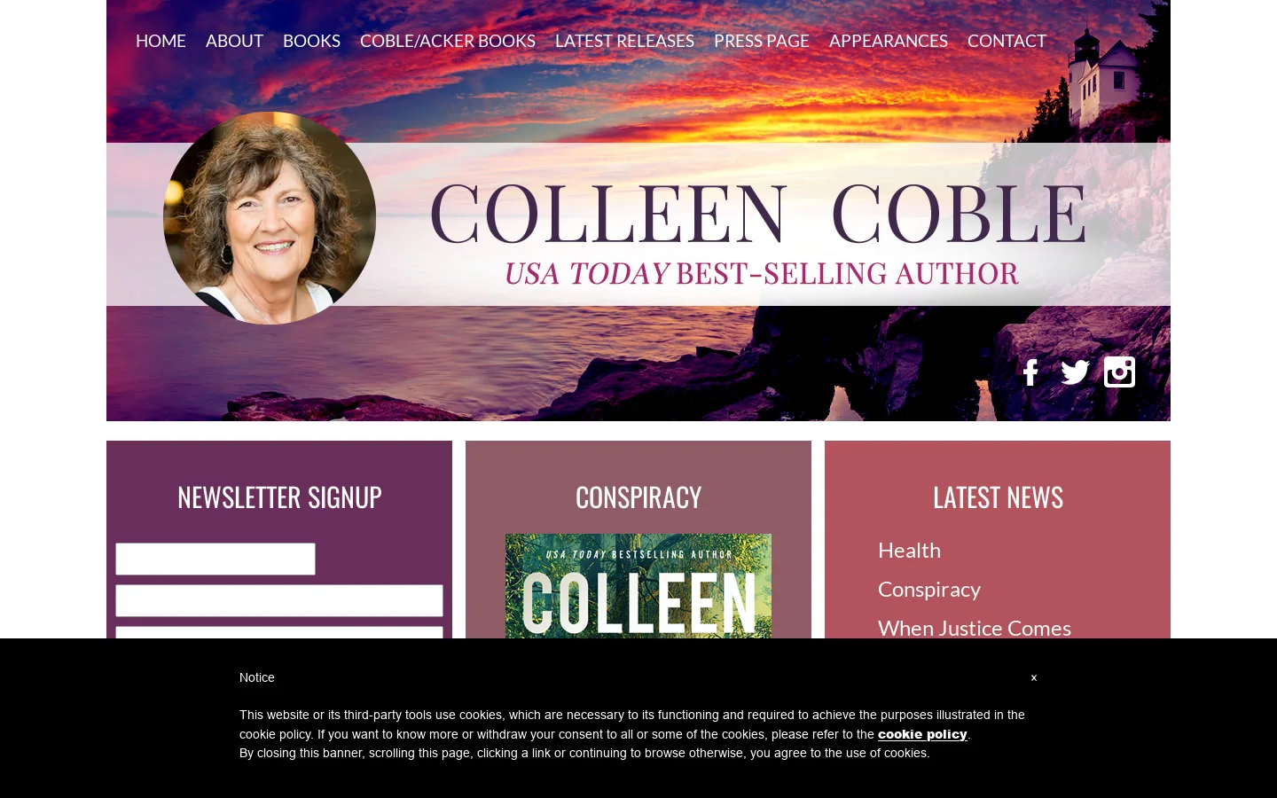 Colleen Coble Homepage screenshot