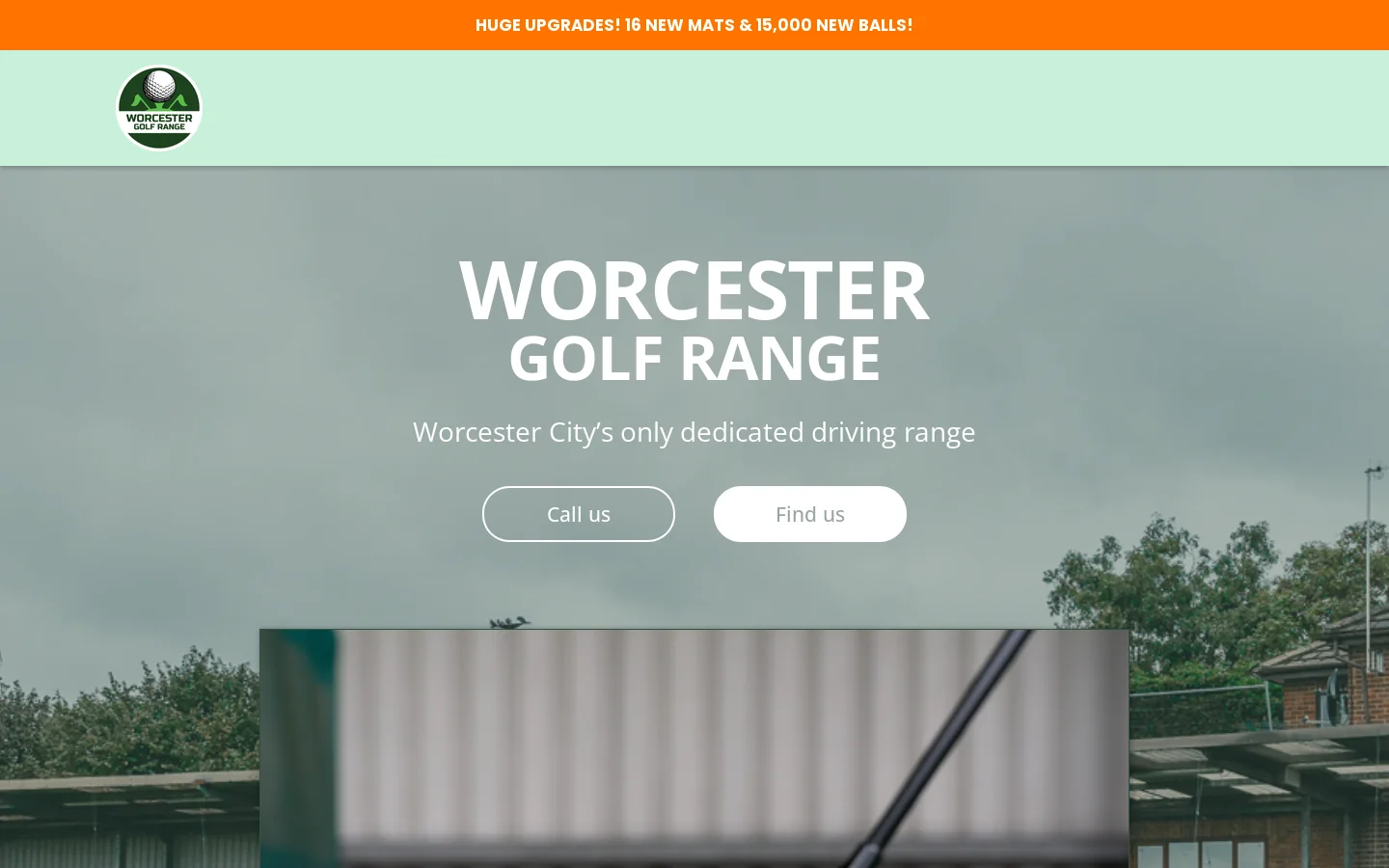 Worcester Golf Range Homepage screenshot