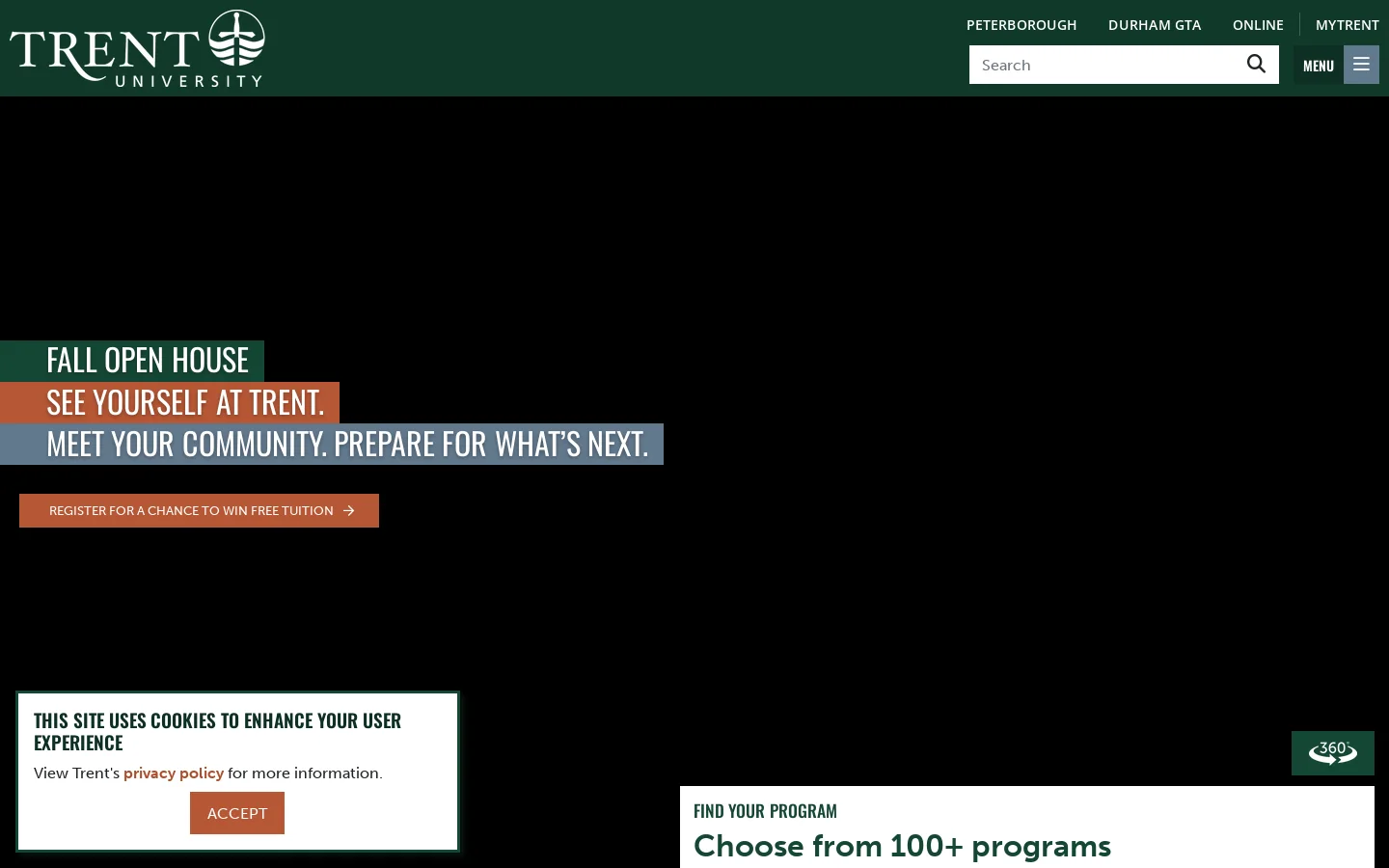 Trent University Homepage screenshot