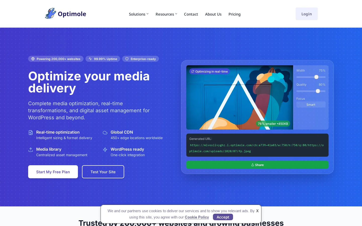 Optimole Homepage screenshot