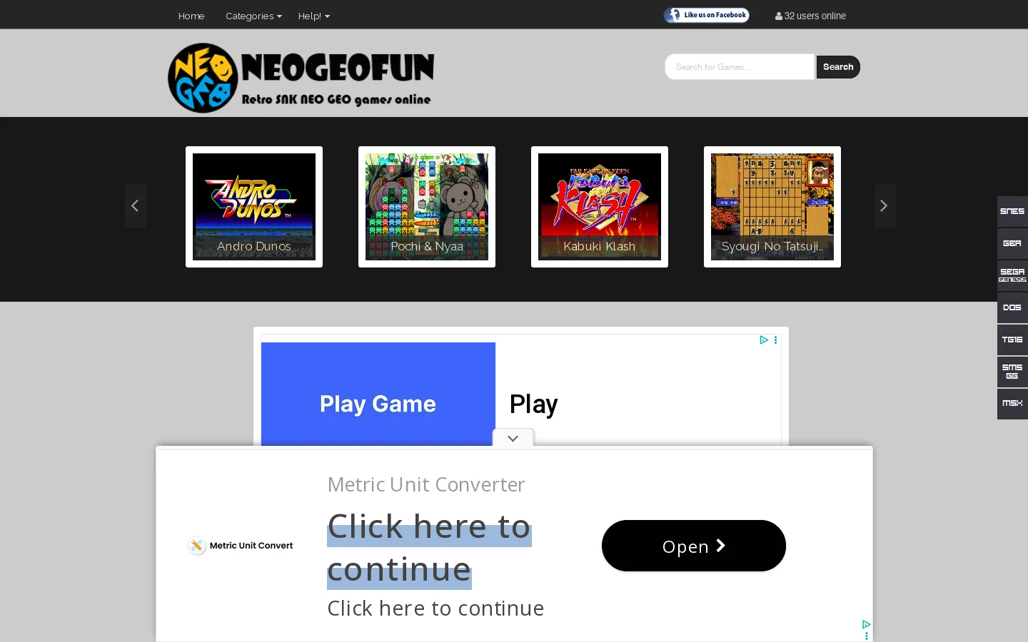 NEOGEOFUN is a website let you play retro SNK Neo Geo Games online in your web browser using flash technology, no download required Homepage screenshot