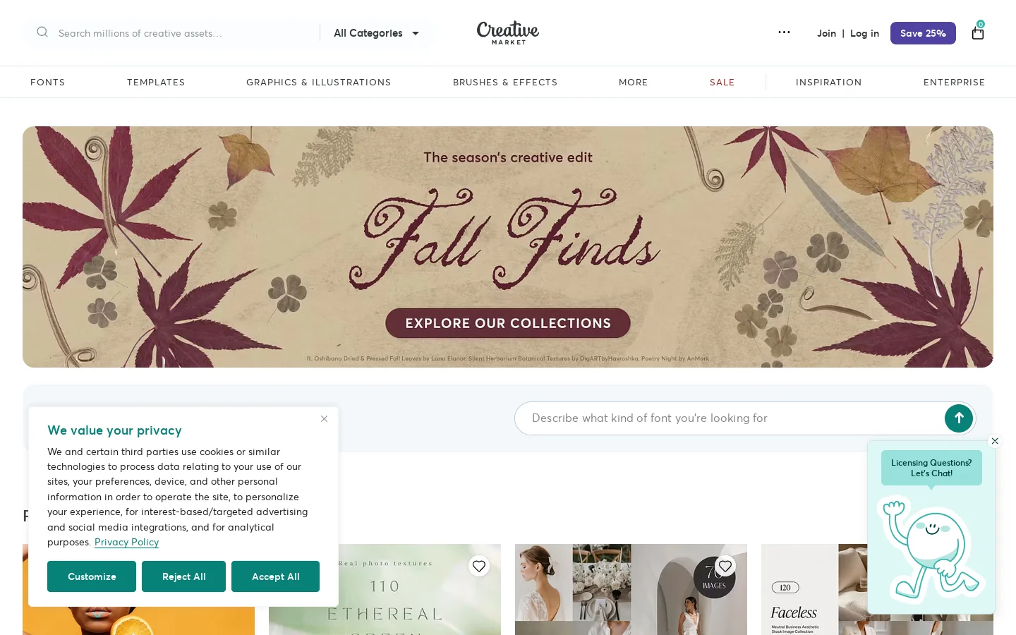 Creative Market Homepage screenshot