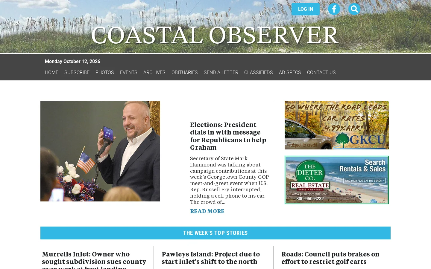 Coastal Observer Homepage screenshot