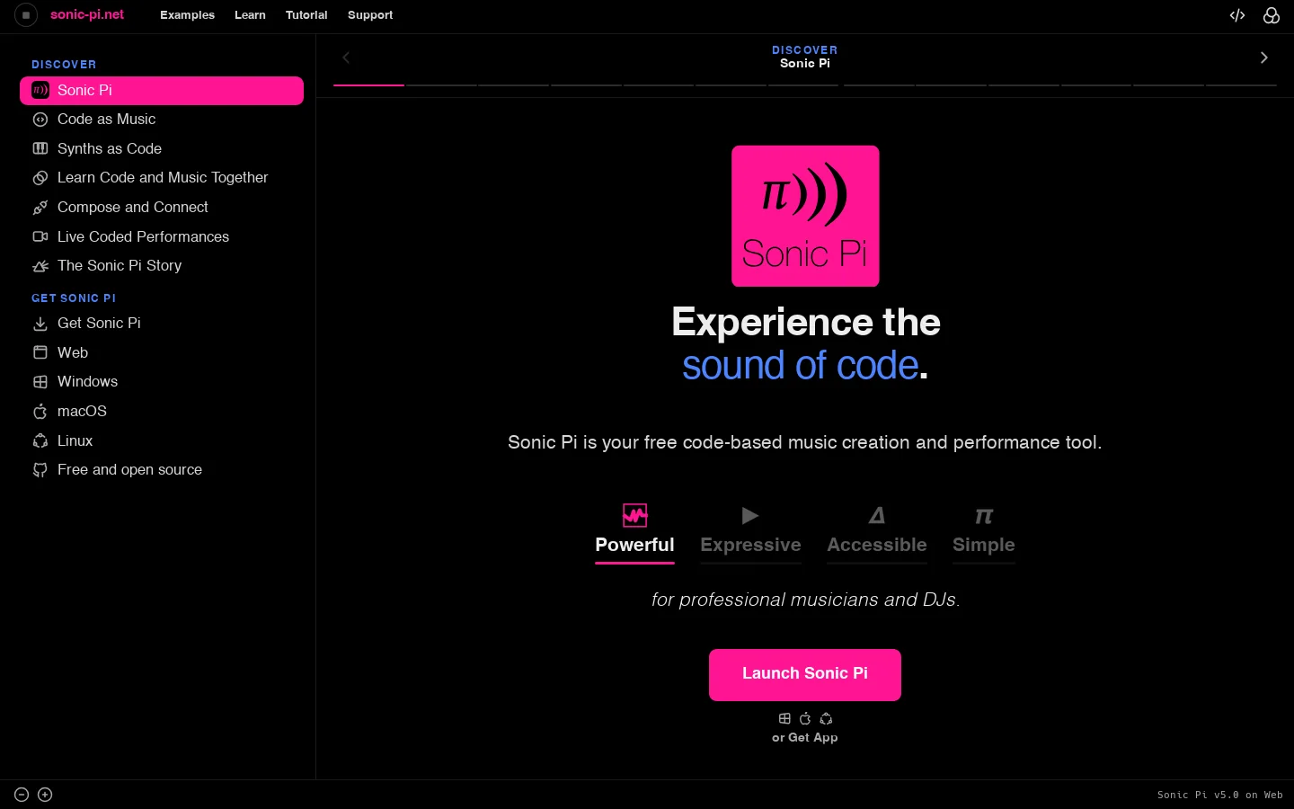 Sonic Pi Homepage screenshot