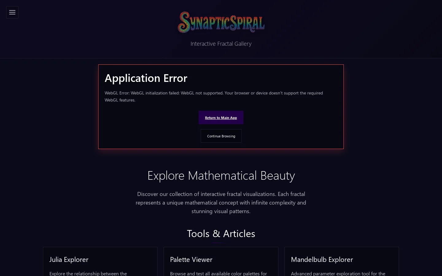 Synaptic Spiral Homepage screenshot