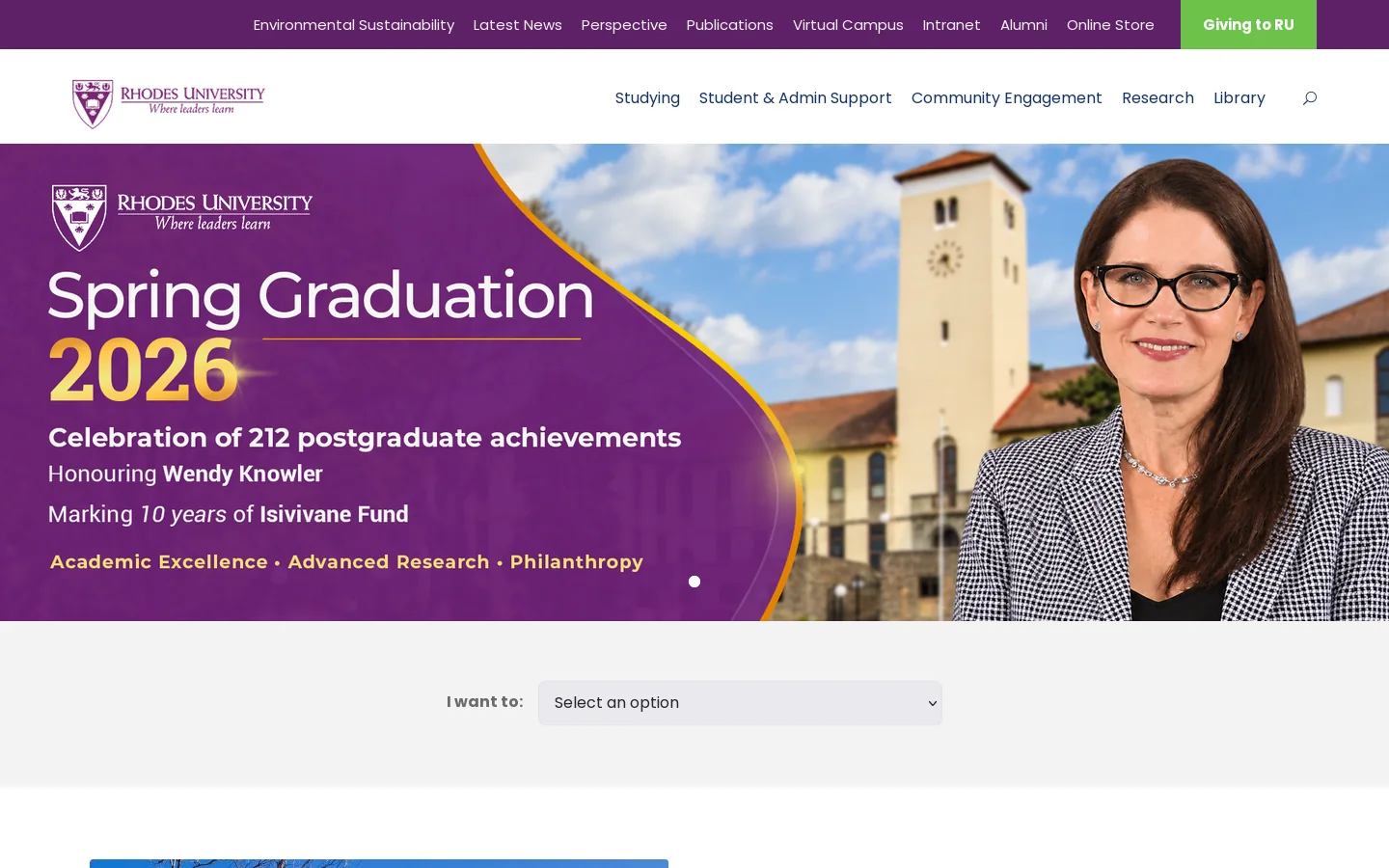Rhodes University – Where leaders learn Homepage screenshot