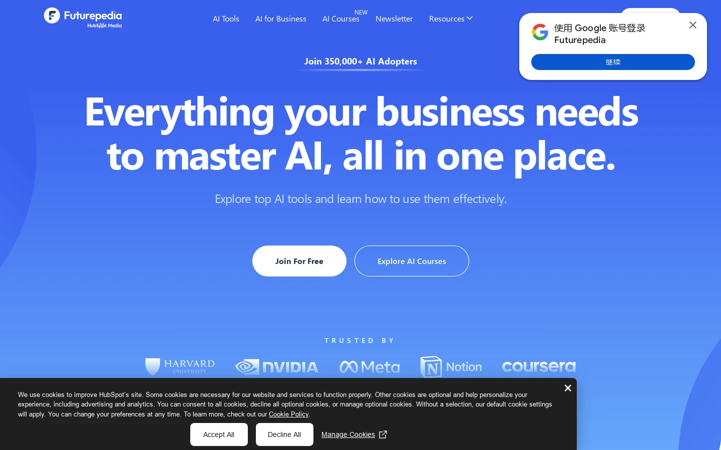 Find The Best AI Tools & Software, Futurepedia.io Homepage screenshot