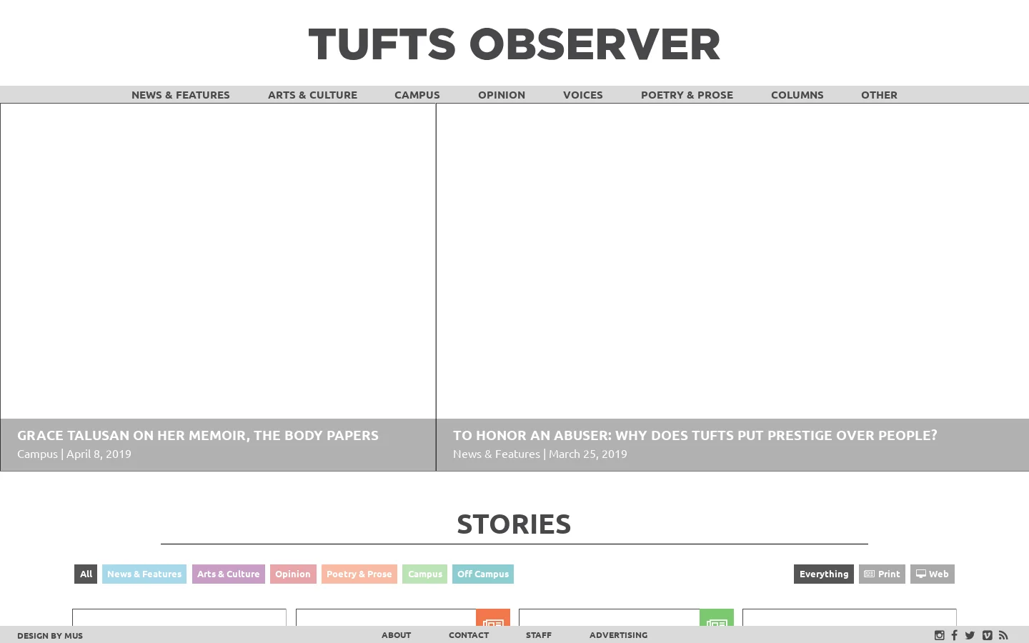 Tufts Observer Homepage screenshot
