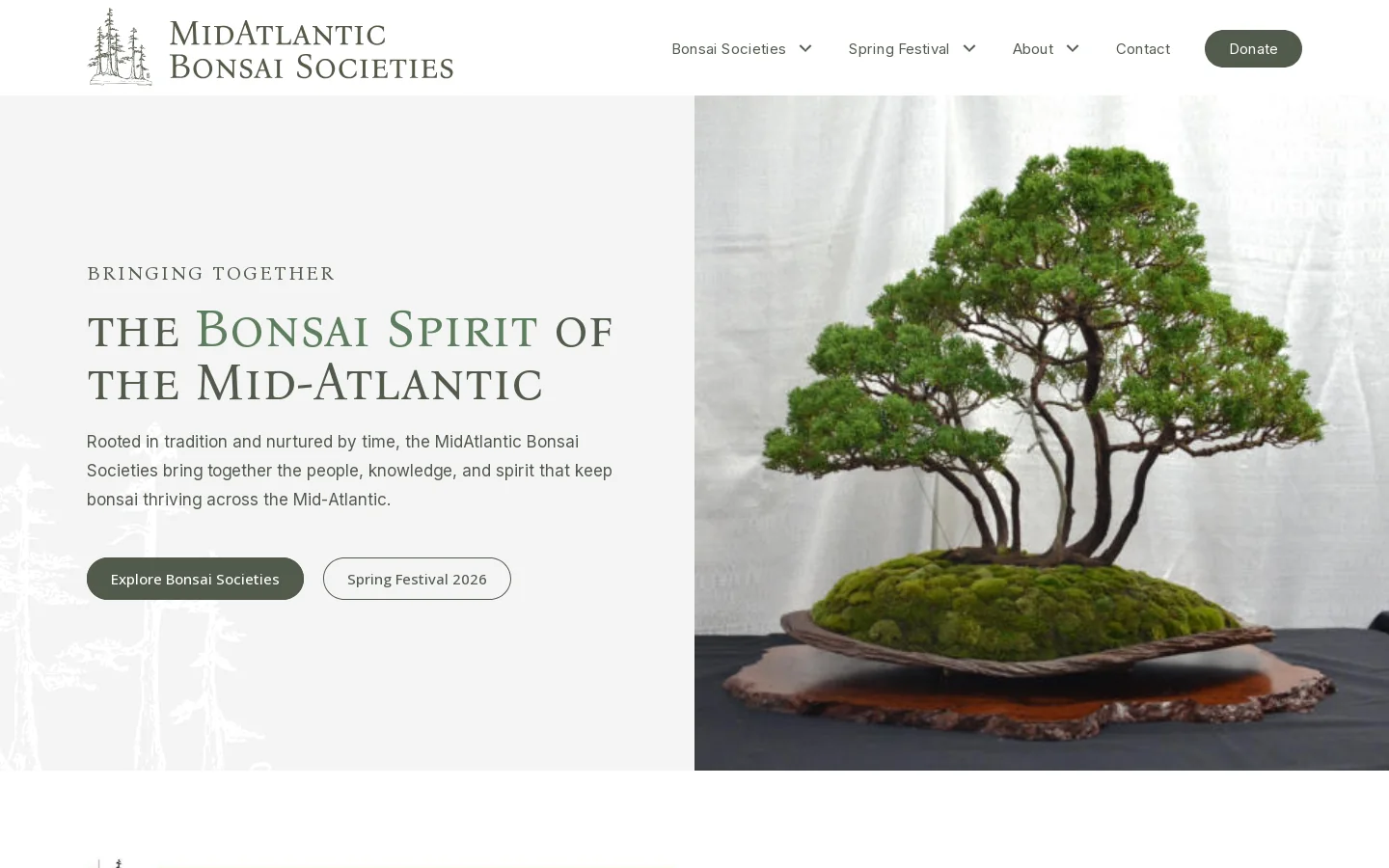 MidAtlantic Bonsai Societies Homepage screenshot