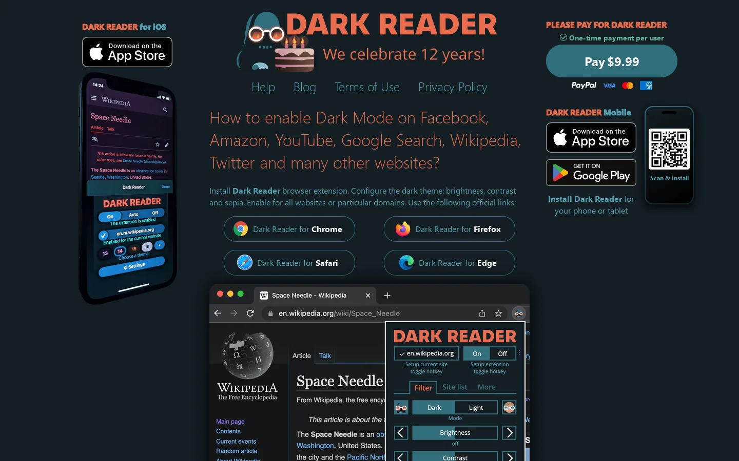 Dark Reader Homepage screenshot