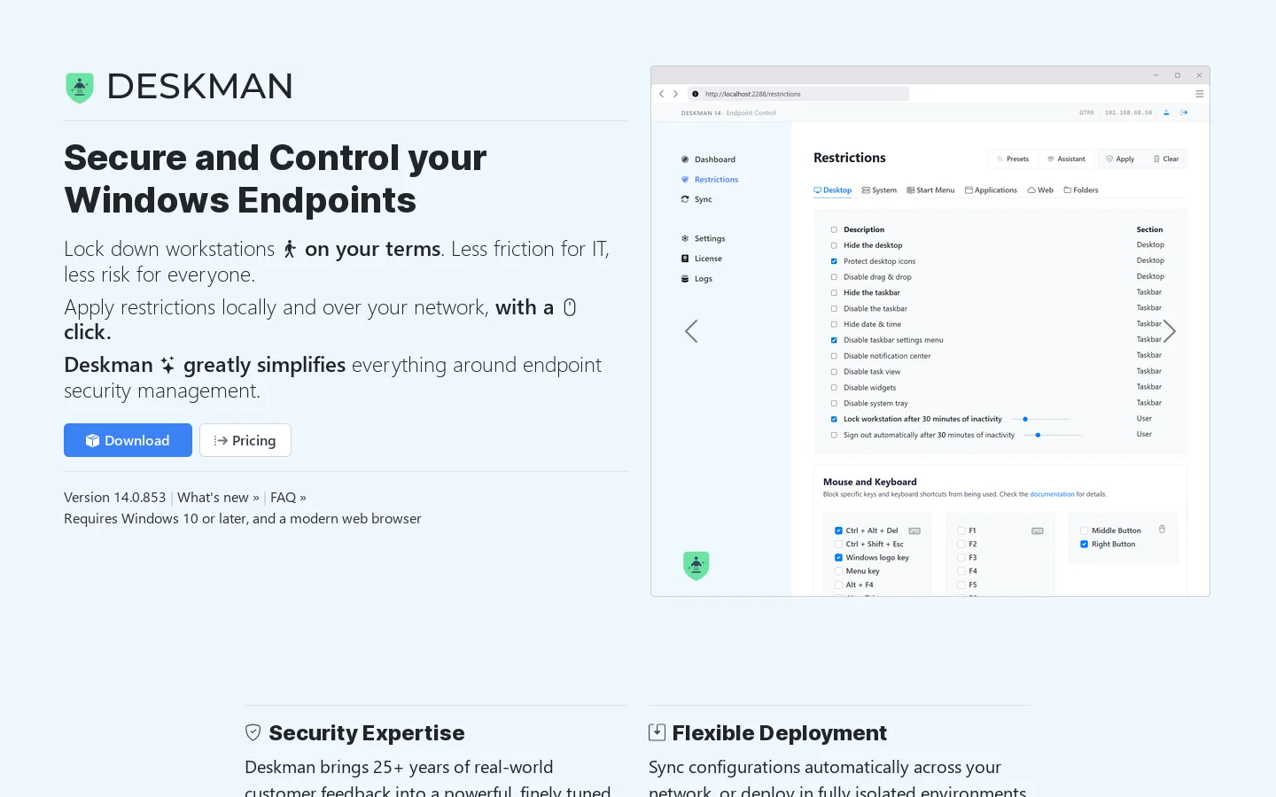 Deskman - Advanced Endpoint Control for Windows Homepage screenshot
