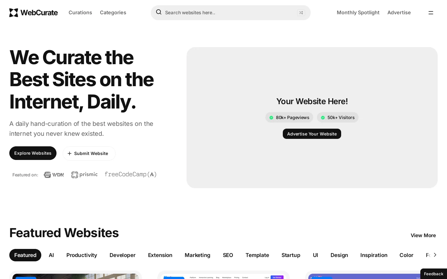 WebCurate Homepage screenshot