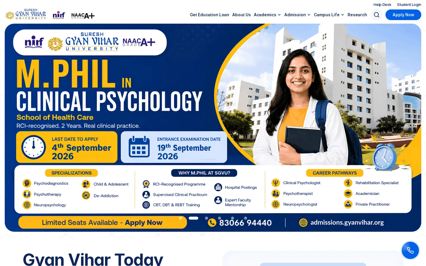Suresh Gyan Vihar University Jaipur | NAAC A+ | Admissions Open Homepage screenshot