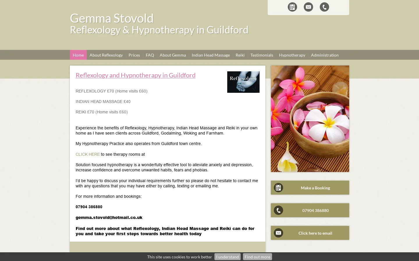 Reflexology, Hypnotherapy and Indian Head Massage in Guildford, Surrey by Gemma Stovold Homepage screenshot