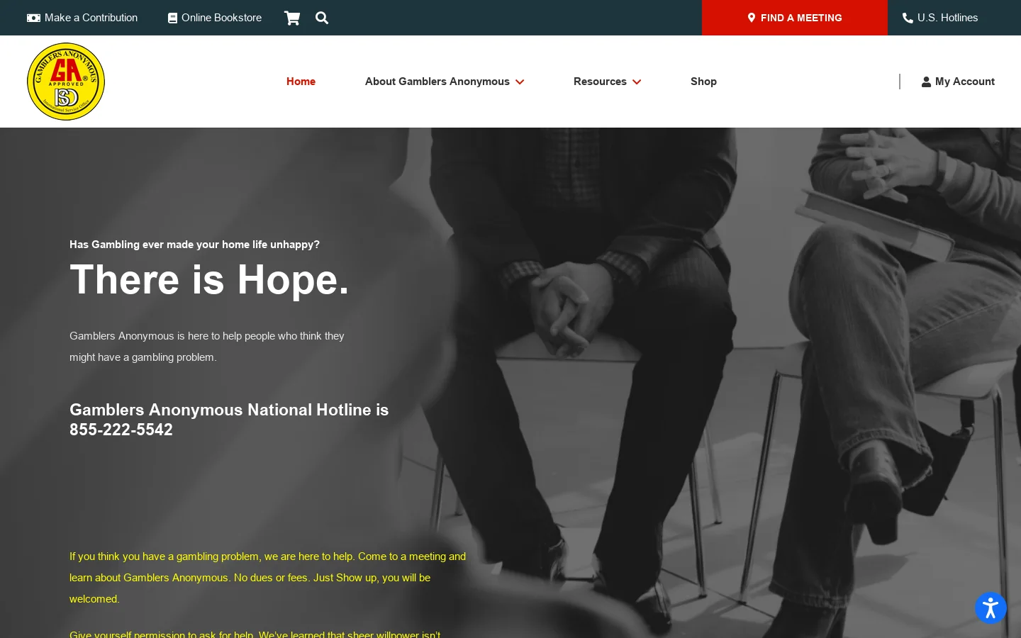 Gamblers Anonymous Homepage screenshot