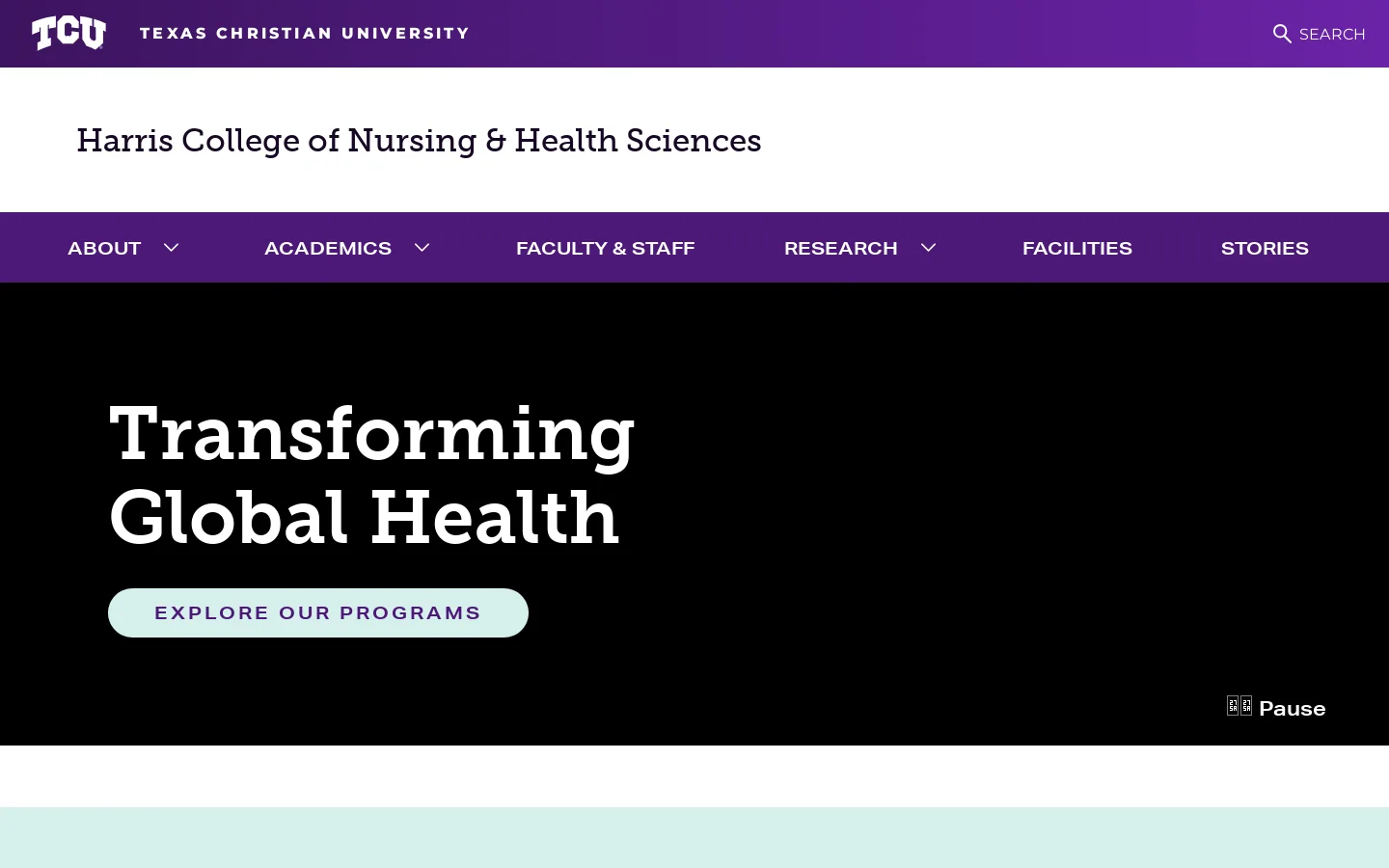 Harris College of Nursing & Health Sciences | Texas Christian University Homepage screenshot