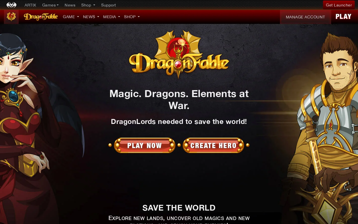 DragonFable Homepage screenshot