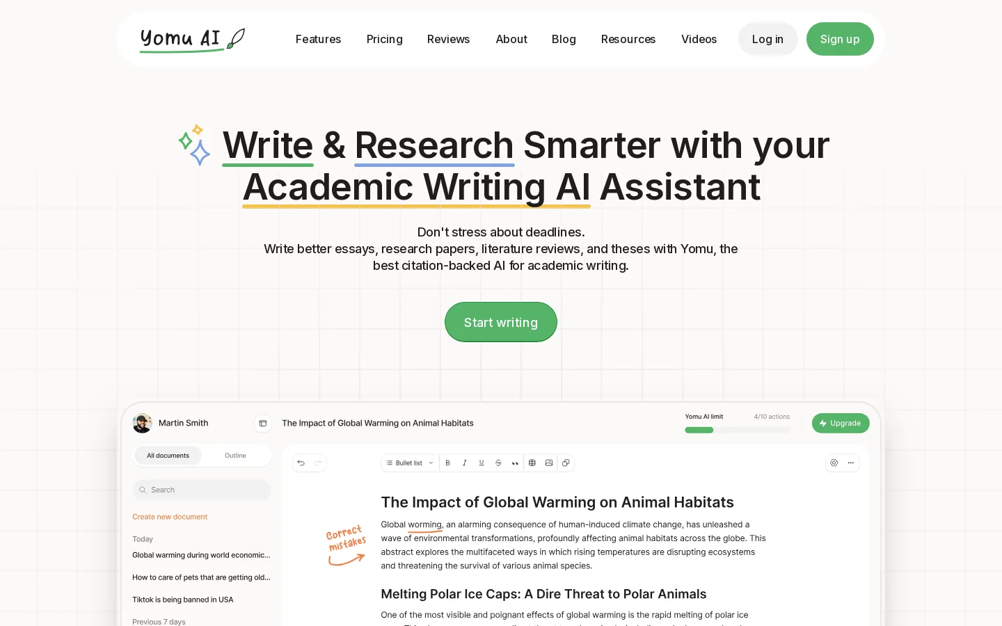 Yomu AI Homepage screenshot