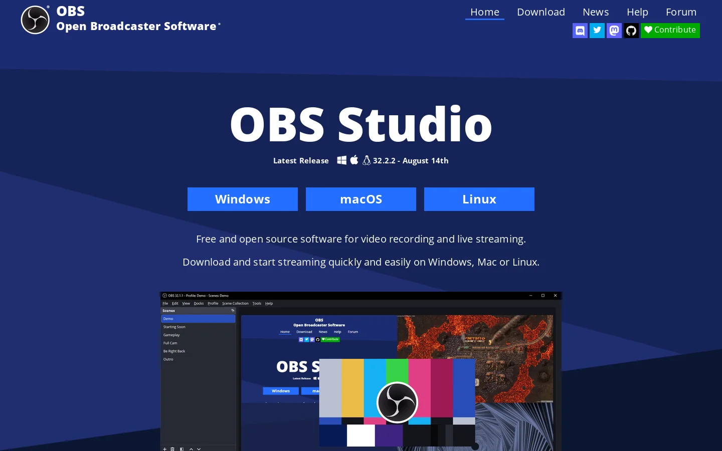 Open Broadcaster Software | OBS Homepage screenshot