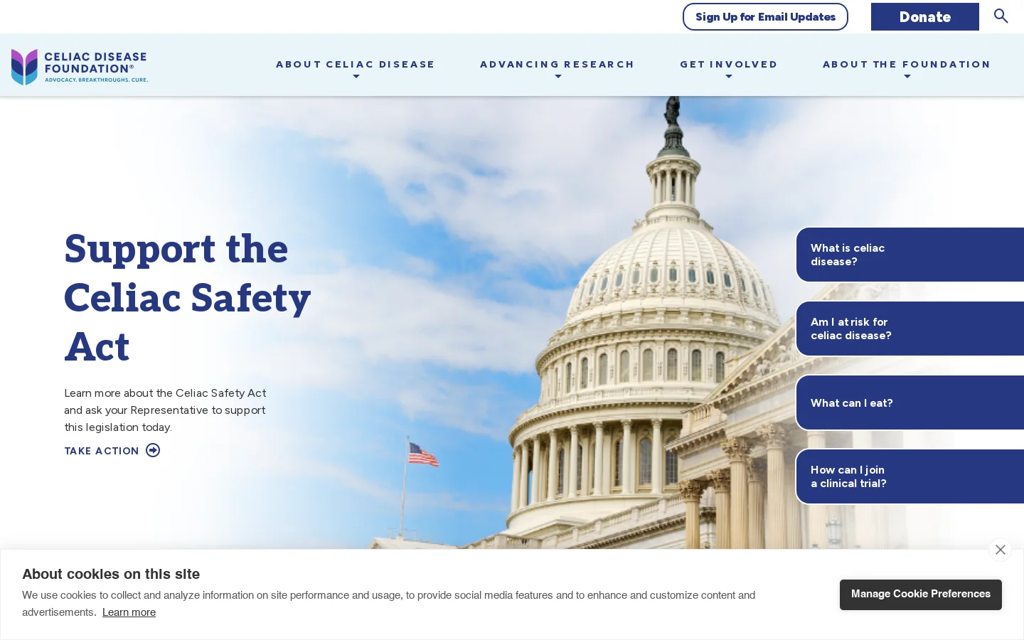 Celiac Disease Foundation Homepage screenshot