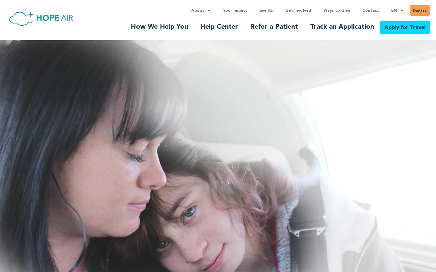Hope Air Homepage screenshot
