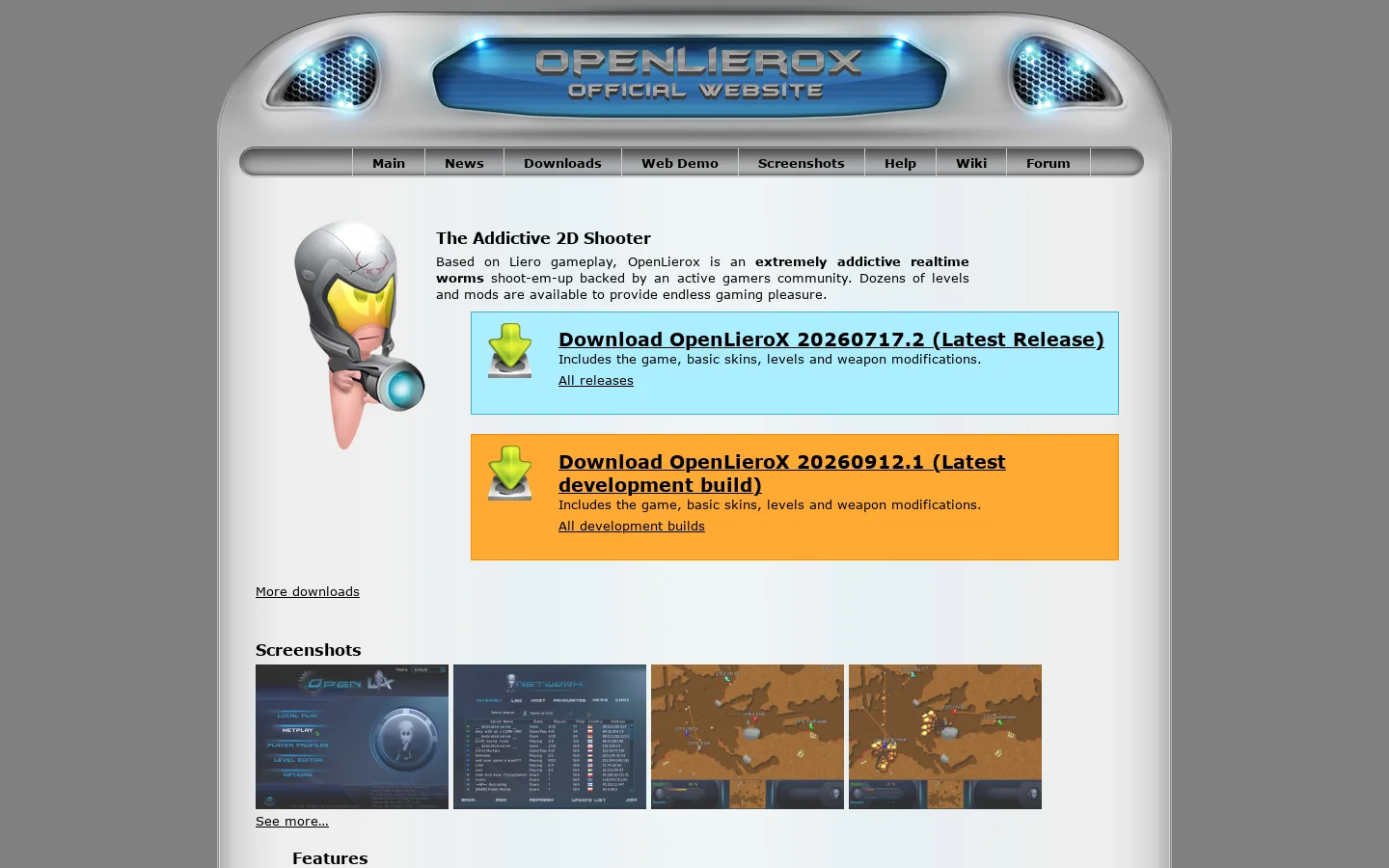 OpenLieroX Homepage screenshot