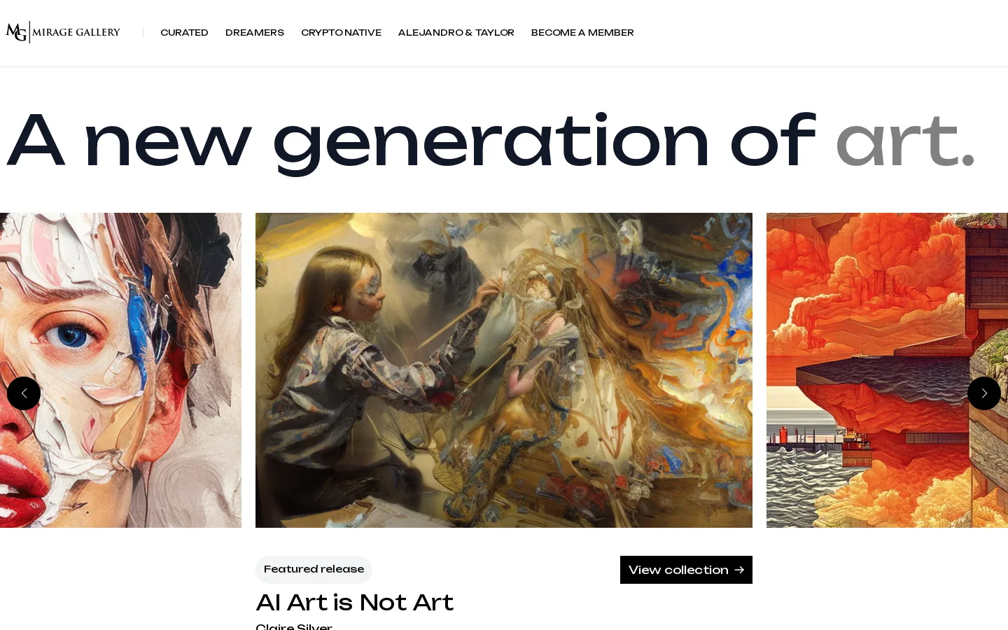 Mirage Gallery Homepage screenshot