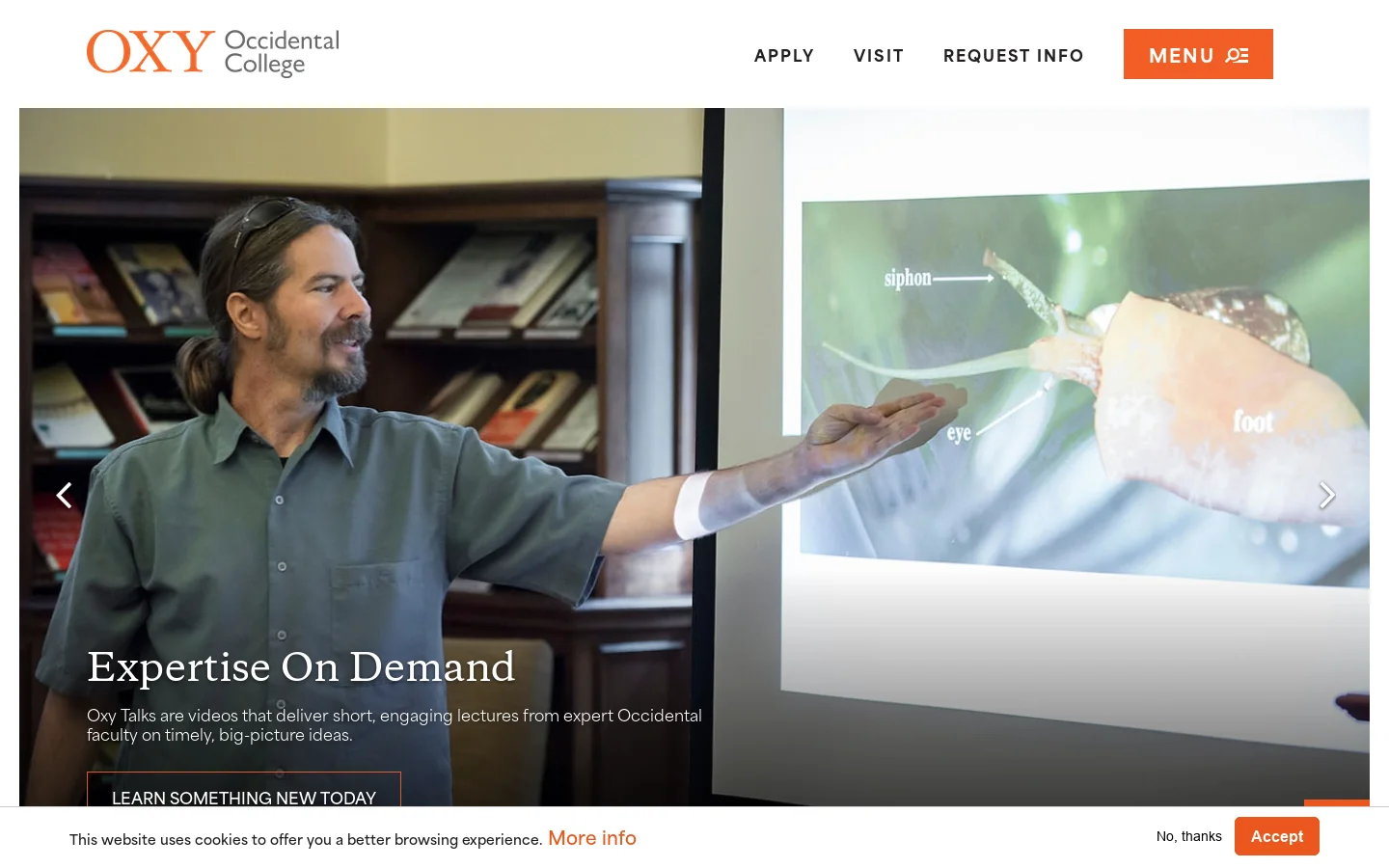 Occidental College | The Liberal Arts College in Los Angeles Homepage screenshot