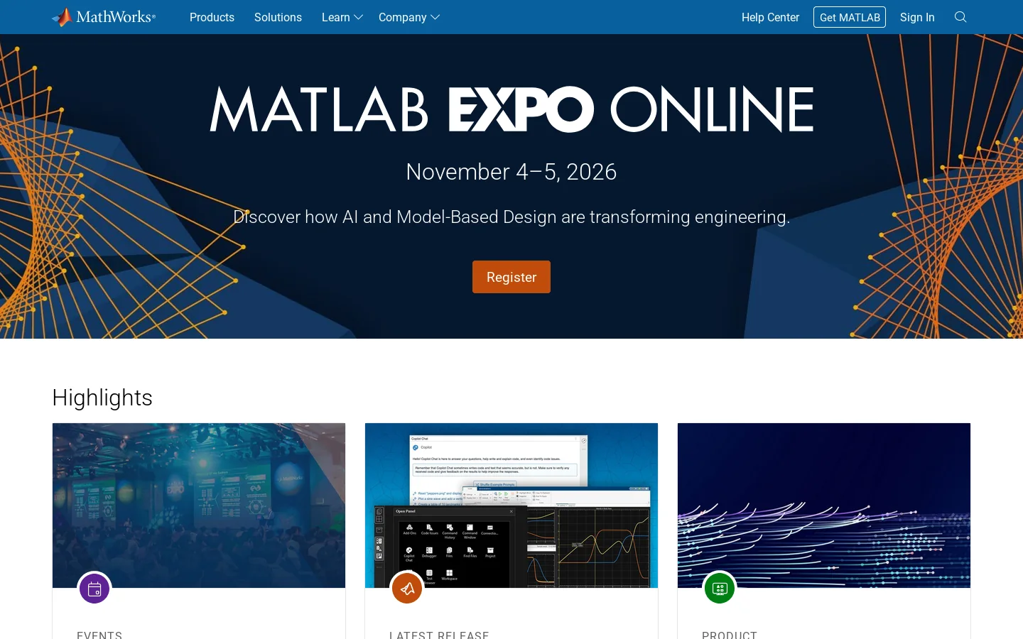 MathWorks Homepage screenshot