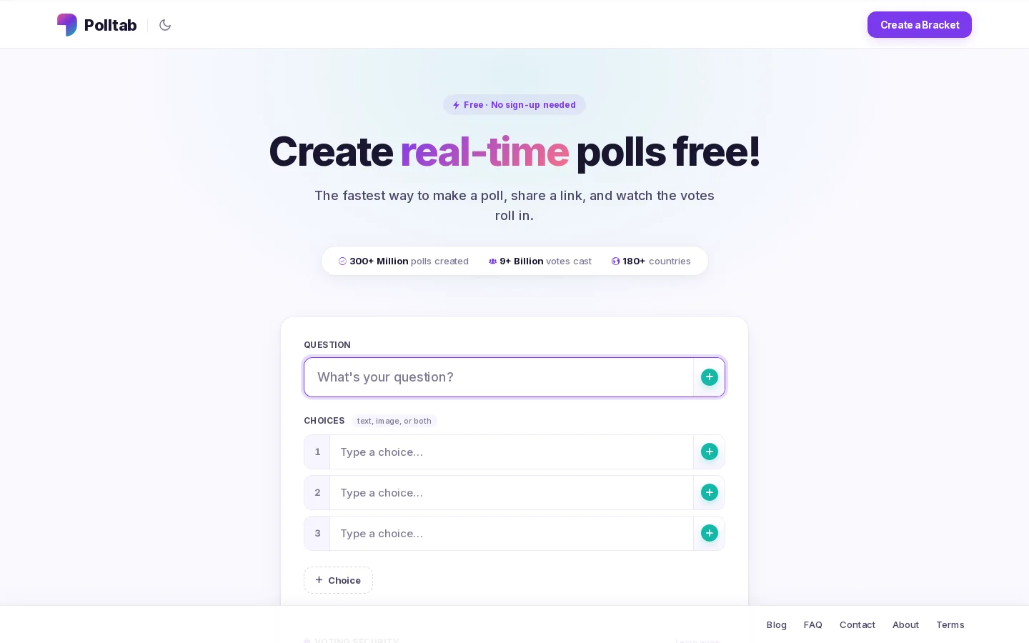 Polltab Homepage screenshot