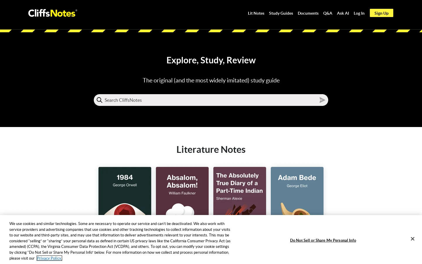CliffsNotes Homepage screenshot