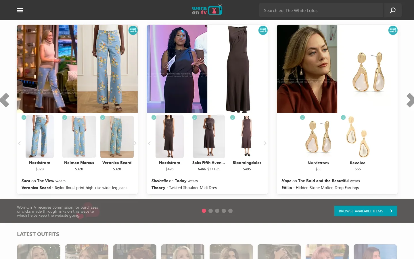 Worn On TV Homepage screenshot