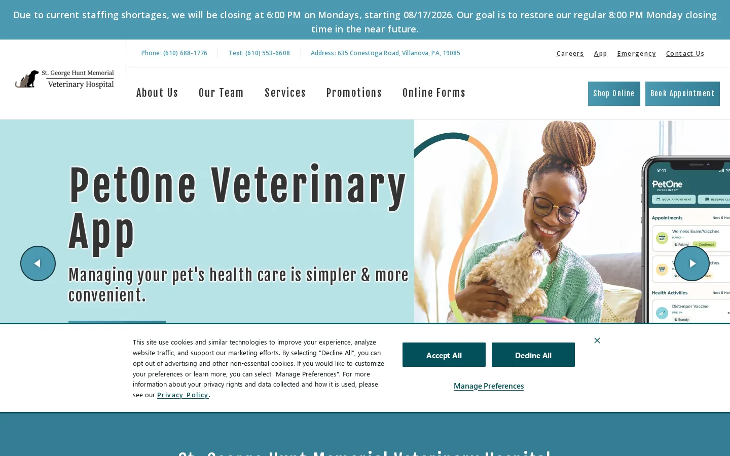 St. George Hunt Memorial Veterinary Hospital Homepage screenshot