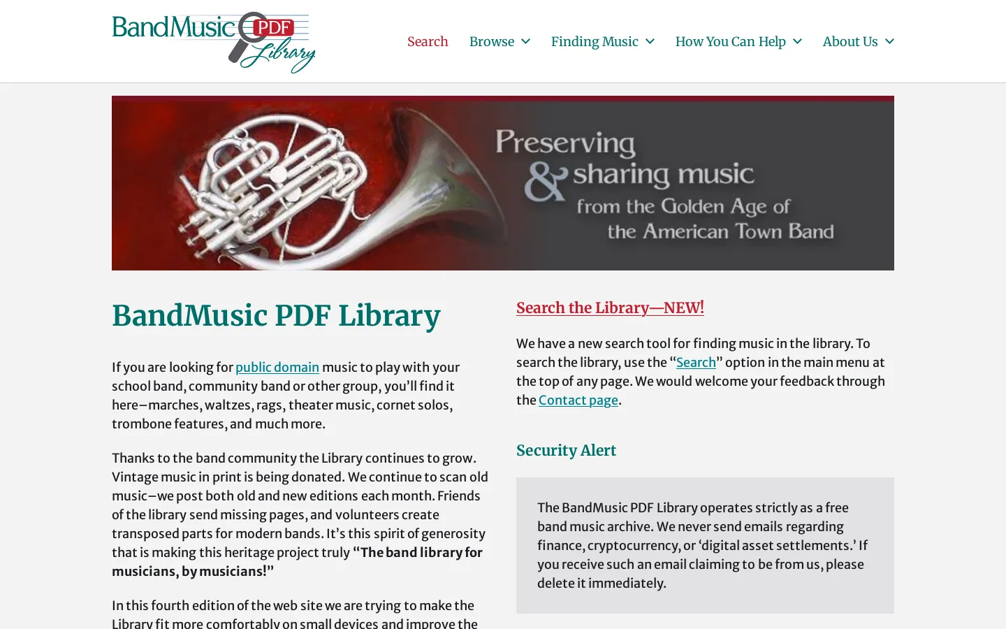 BandMusic PDF Library Homepage screenshot