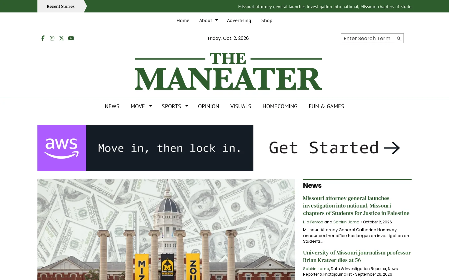 The Maneater Homepage screenshot