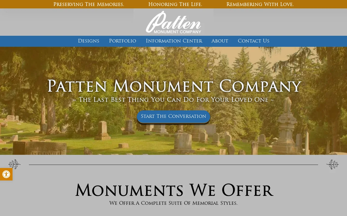 Patten Monument Company Homepage screenshot